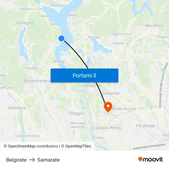 Belgirate to Samarate map