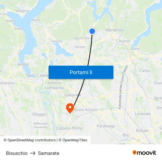 Bisuschio to Samarate map