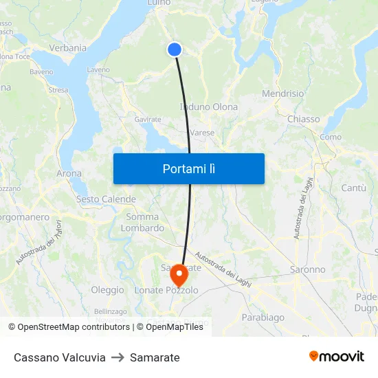 Cassano Valcuvia to Samarate map