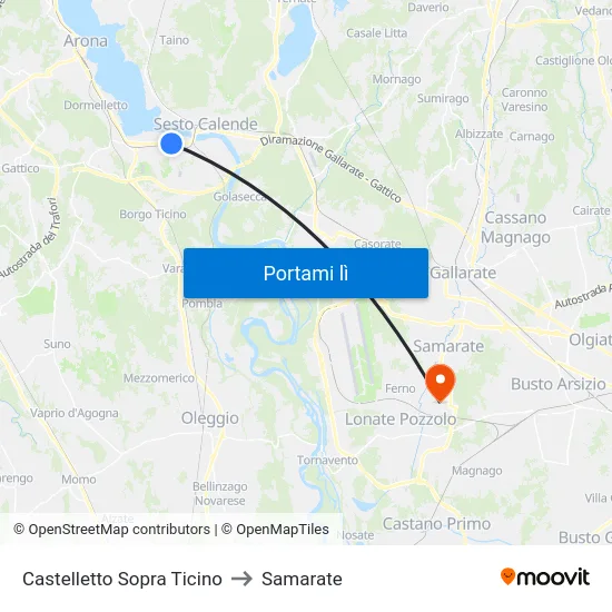 Castelletto Sopra Ticino to Samarate map