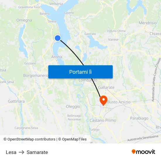 Lesa to Samarate map