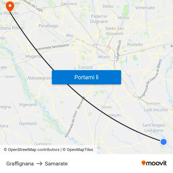 Graffignana to Samarate map