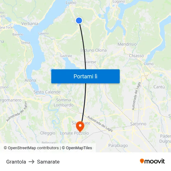 Grantola to Samarate map
