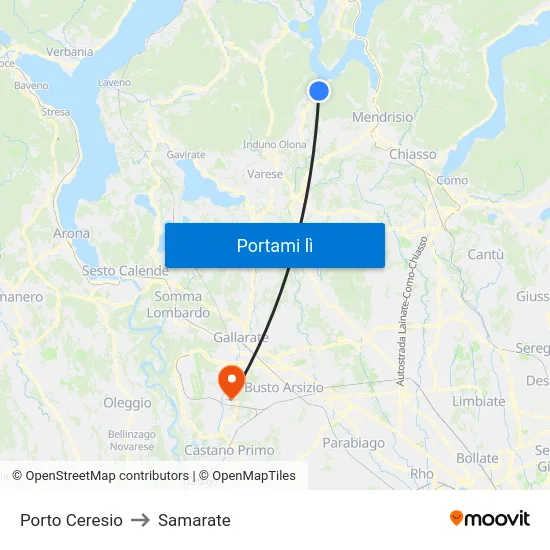 Porto Ceresio to Samarate map
