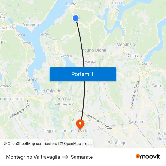 Montegrino Valtravaglia to Samarate map