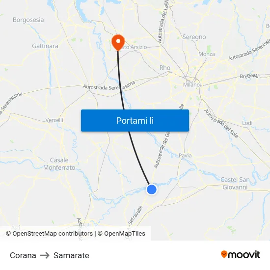 Corana to Samarate map