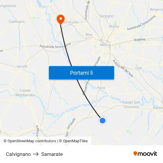 Calvignano to Samarate map