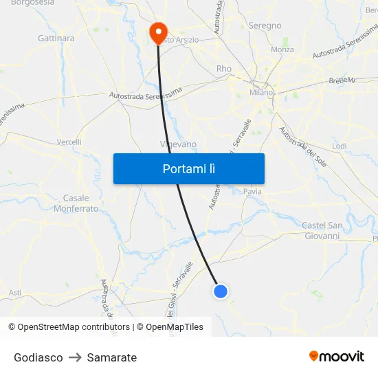 Godiasco to Samarate map