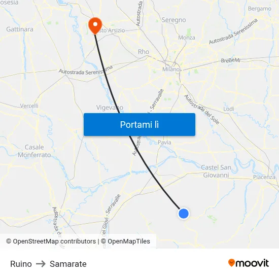 Ruino to Samarate map