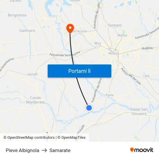 Pieve Albignola to Samarate map