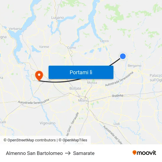 Almenno San Bartolomeo to Samarate map