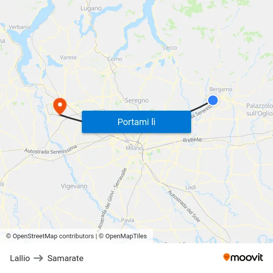 Lallio to Samarate map