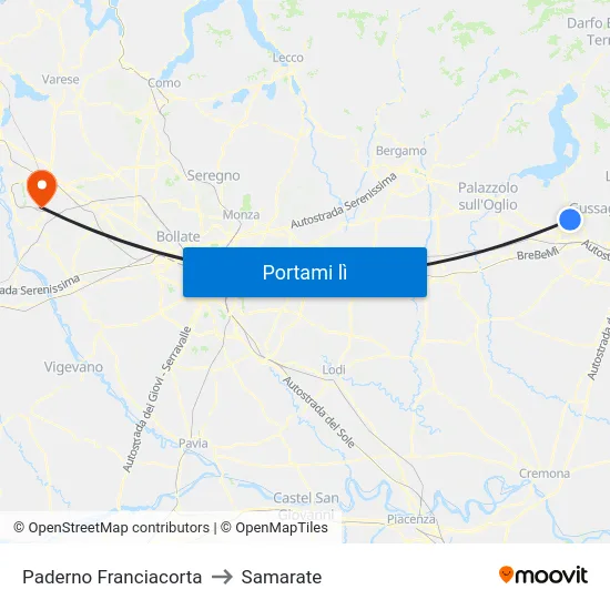 Paderno Franciacorta to Samarate map
