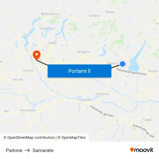 Paitone to Samarate map