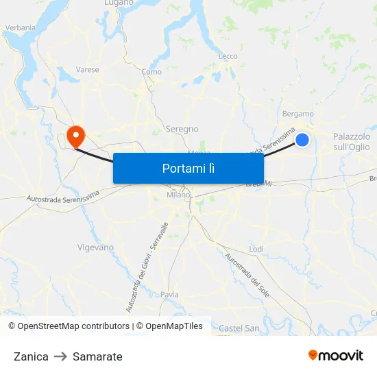 Zanica to Samarate map