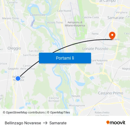 Bellinzago Novarese to Samarate map