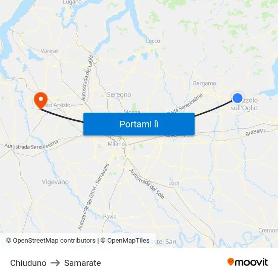 Chiuduno to Samarate map