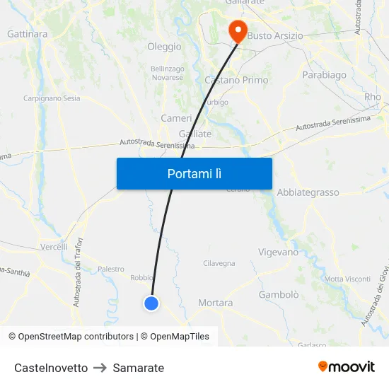Castelnovetto to Samarate map