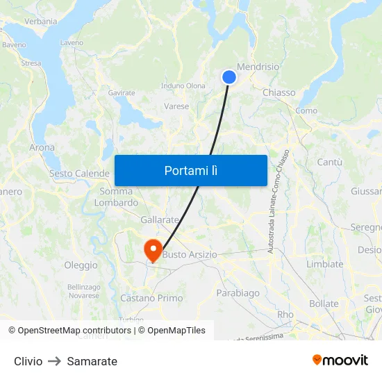 Clivio to Samarate map