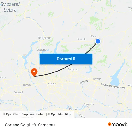 Corteno Golgi to Samarate map