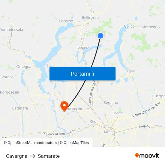 Cavargna to Samarate map