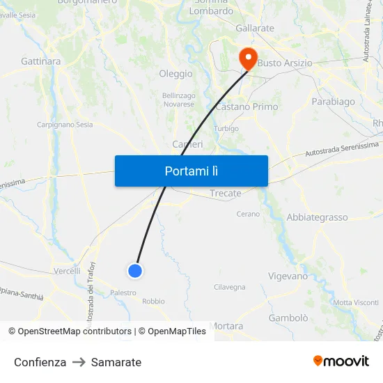 Confienza to Samarate map