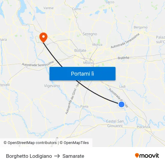 Borghetto Lodigiano to Samarate map