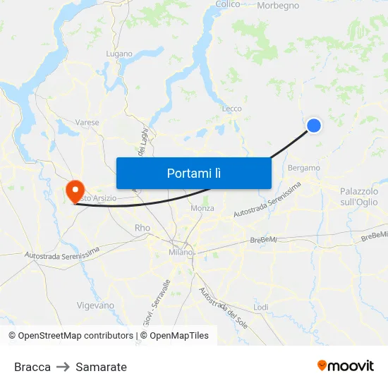 Bracca to Samarate map