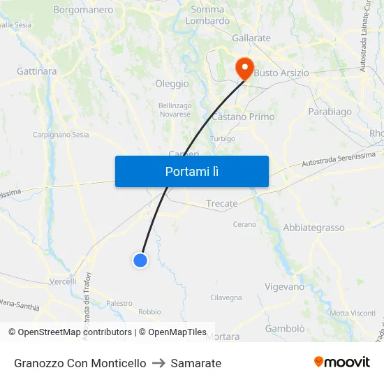 Granozzo Con Monticello to Samarate map