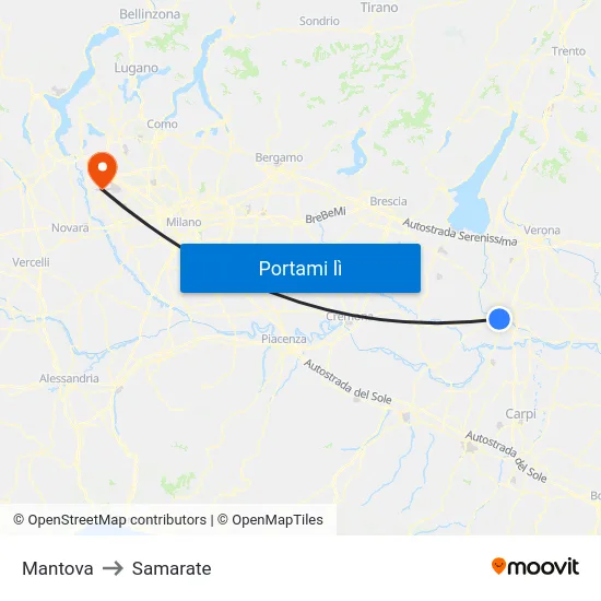 Mantova to Samarate map