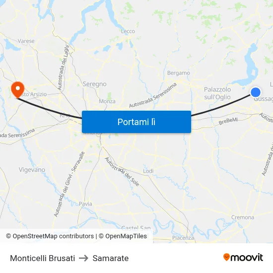Monticelli Brusati to Samarate map