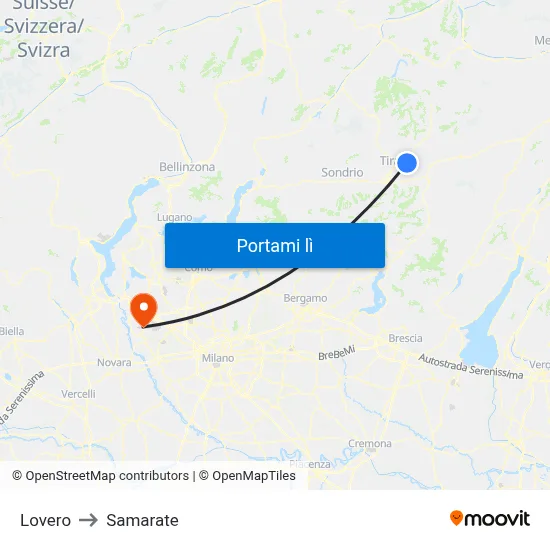 Lovero to Samarate map
