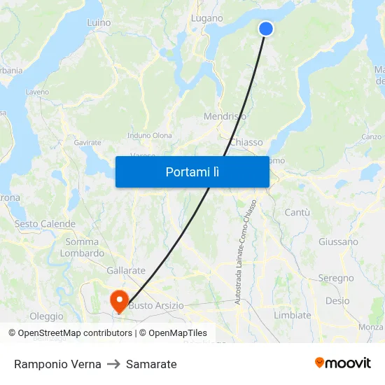 Ramponio Verna to Samarate map