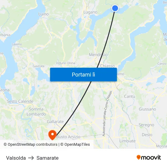 Valsolda to Samarate map
