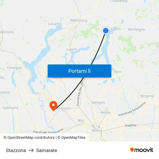 Stazzona to Samarate map