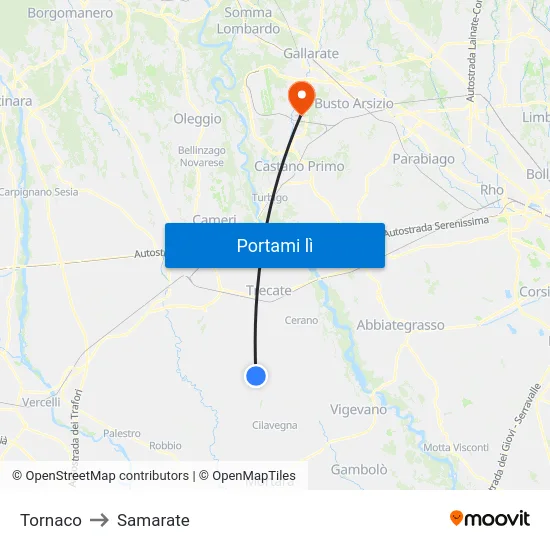 Tornaco to Samarate map