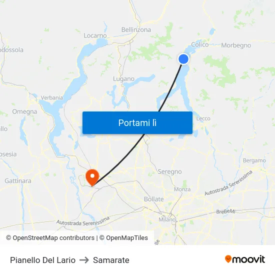 Pianello Del Lario to Samarate map