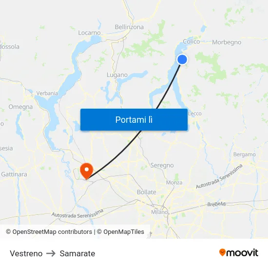 Vestreno to Samarate map