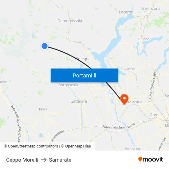 Ceppo Morelli to Samarate map