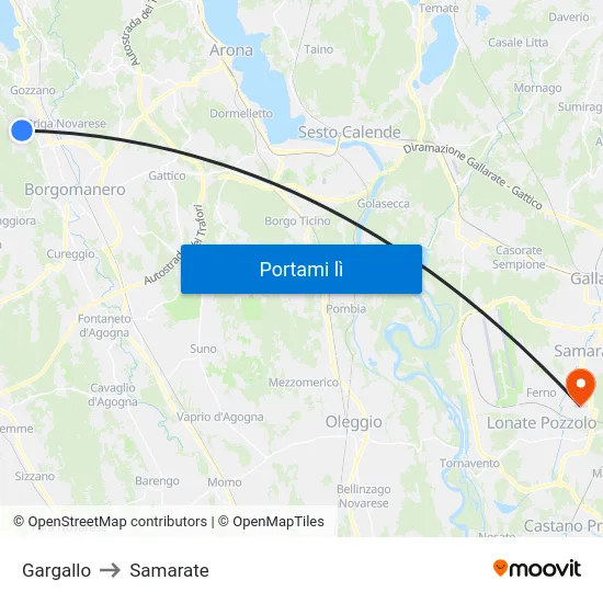 Gargallo to Samarate map