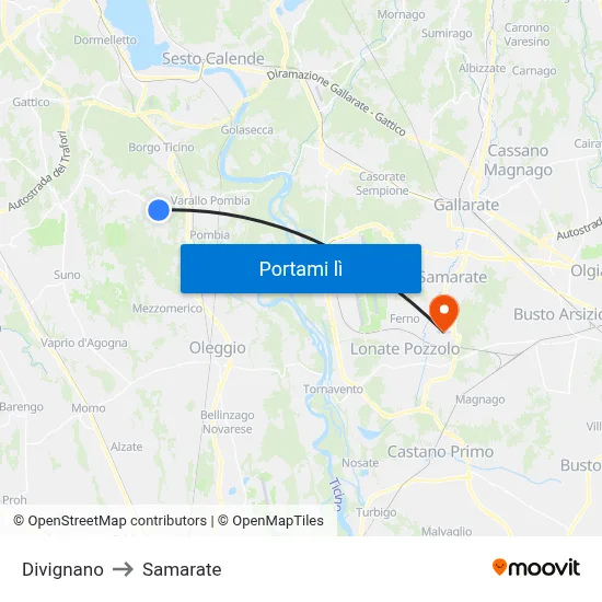 Divignano to Samarate map