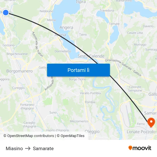 Miasino to Samarate map