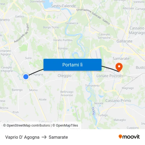 Vaprio D' Agogna to Samarate map
