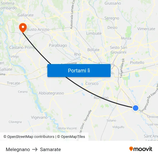 Melegnano to Samarate map