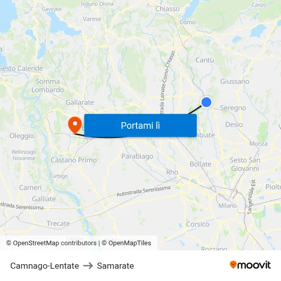 Camnago-Lentate to Samarate map