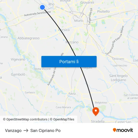 Vanzago to San Cipriano Po map