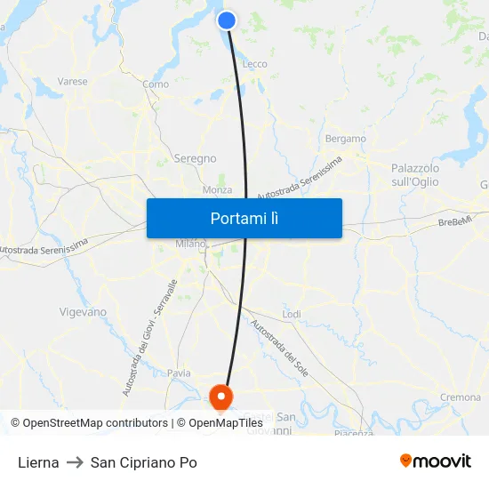 Lierna to San Cipriano Po map