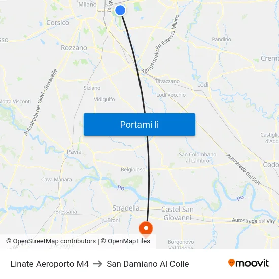 Linate Aeroporto M4 to San Damiano Al Colle map
