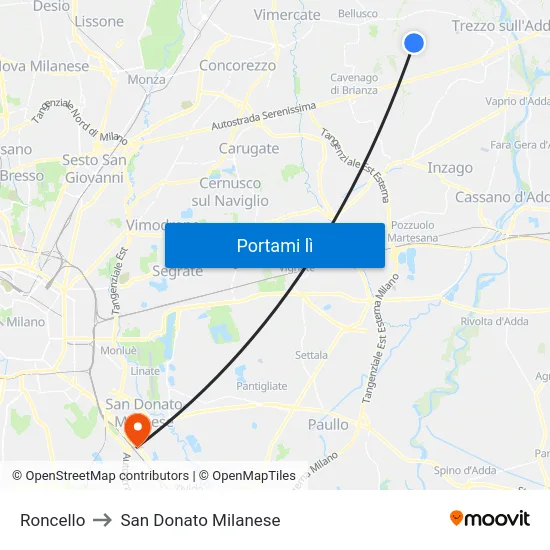 Roncello to San Donato Milanese map