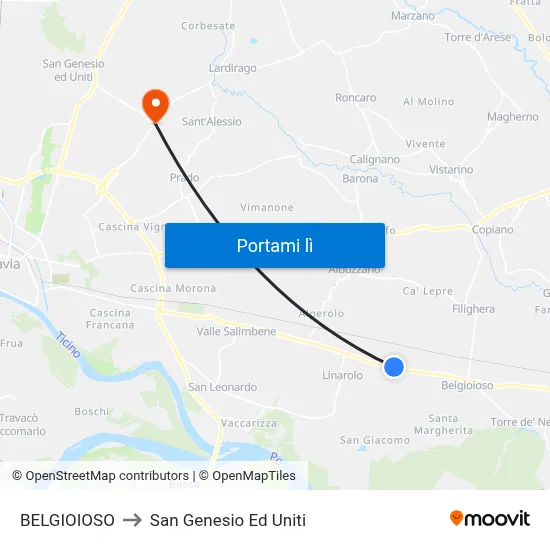 BELGIOIOSO to San Genesio Ed Uniti map